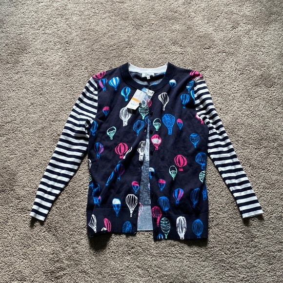 crown & ivy Sweaters - Crown & Ivy Hot Air Balloon Print Cardigan Striped Sleeve Sweater SIZE S